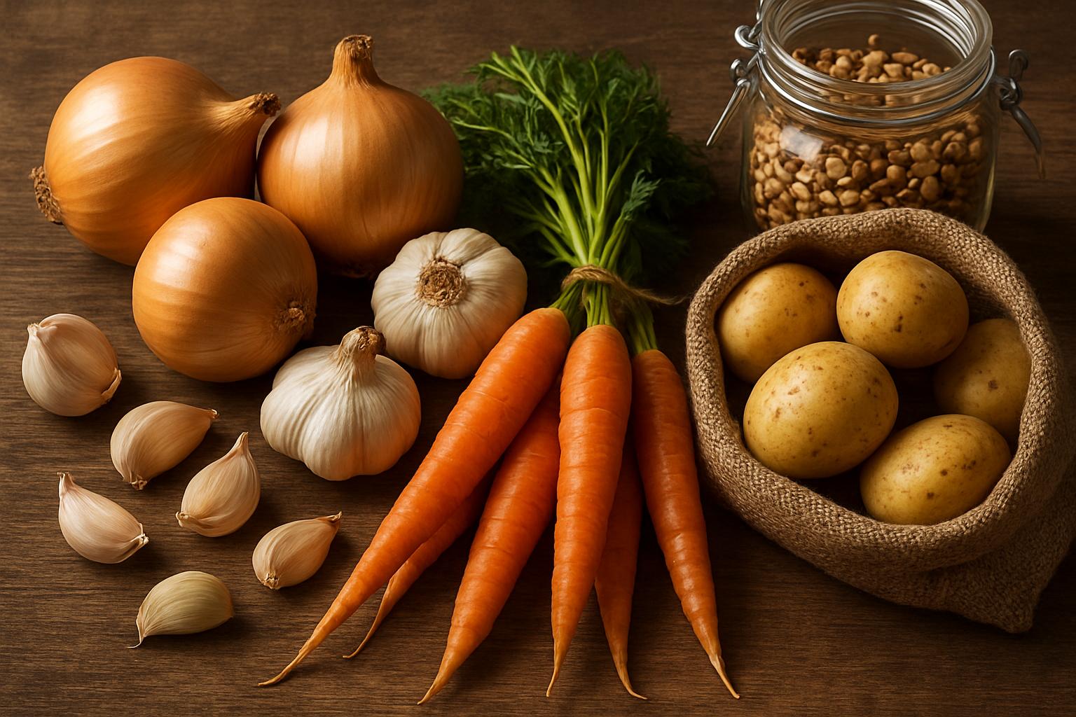 Produkty, które warto mieć zawsze w kuchni. Świeże na co dzień: cebula, czosnek, marchew, ziemniaki i ich towarzysze w kuchni Produkty, które warto mieć zawsze w kuchni. Świeże na co dzień: cebula, czosnek, marchew, ziemniaki i ich towarzysze w kuchni